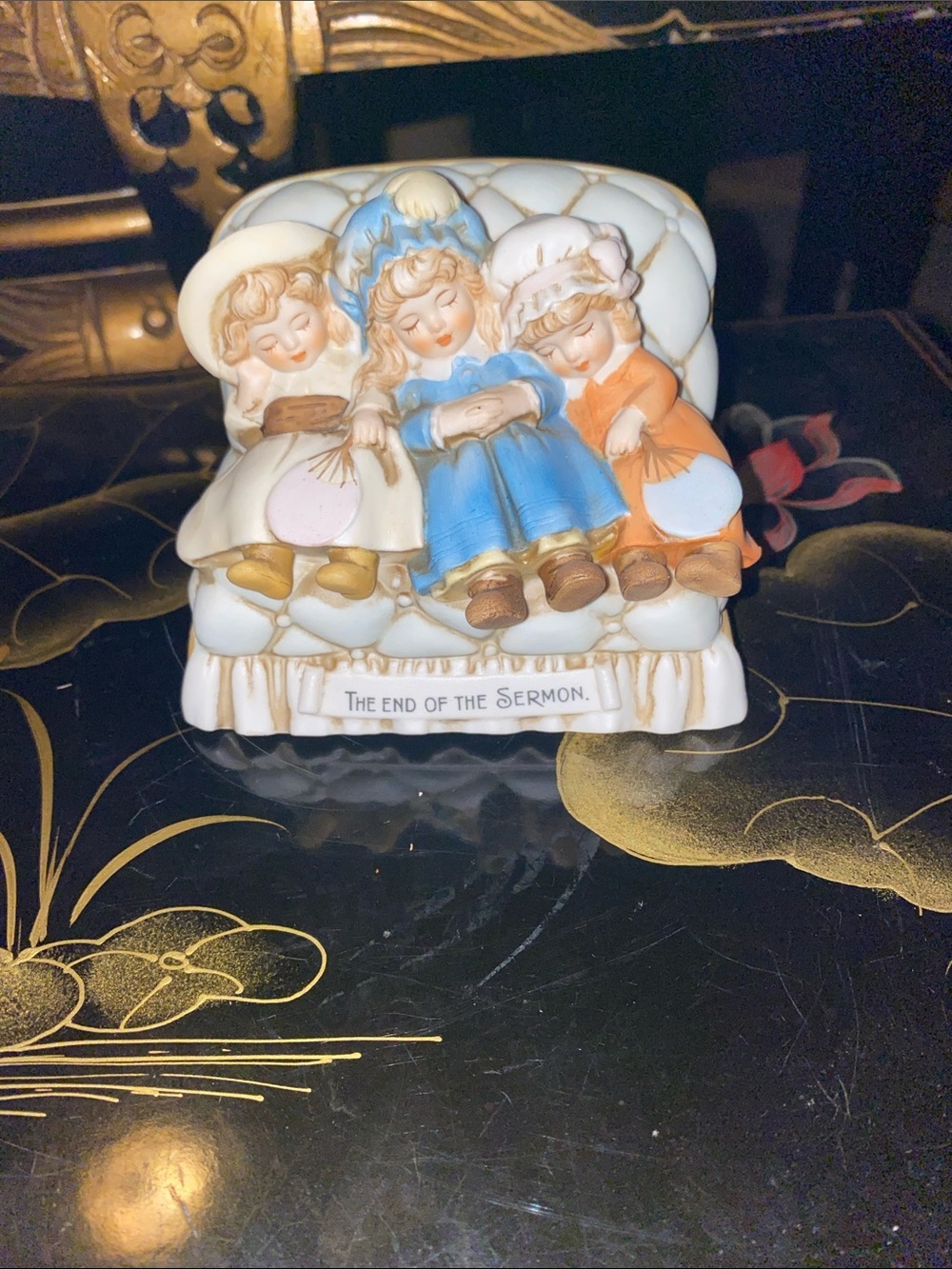 Vintage 1989 Schmid Porcelain Figurine Titled “THE END OF THE SERMON